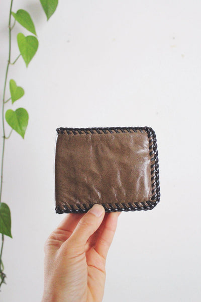 Vintage Bifold Brown Leather Wallet Whipstitch Border Handcrafted Worn Western