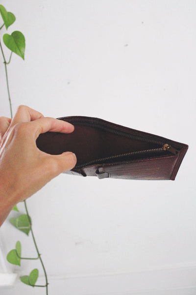 Vintage Burgundy Split Cowhide Leather Wallet Zippered Pocket Card Holder Mens