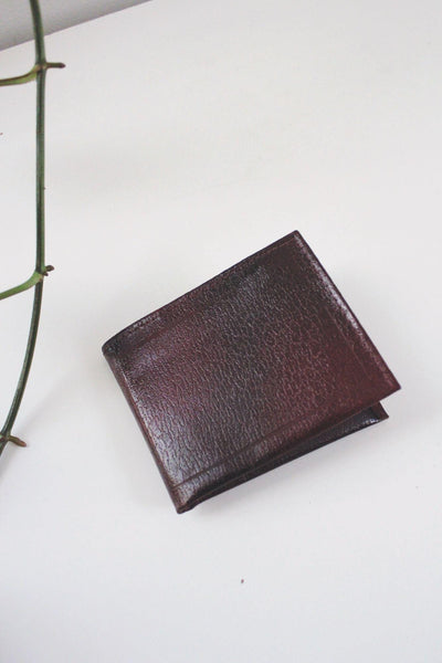 Vintage Burgundy Split Cowhide Leather Wallet Zippered Pocket Card Holder Mens