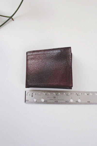 Vintage Burgundy Split Cowhide Leather Wallet Zippered Pocket Card Holder Mens