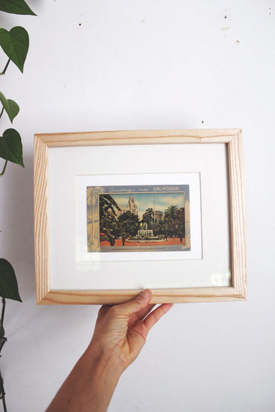 Vintage Framed Linen Postcard Pershing Square LA California Wall Art Decor Ephemera