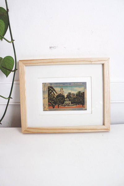 Vintage Framed Linen Postcard Pershing Square LA California Wall Art Decor Ephemera