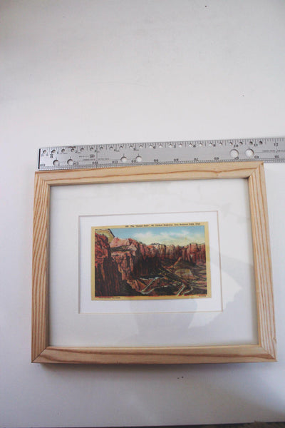 Framed Vintage Linen Postcard Zion National Park Utah Wall Art Decor Ephemera