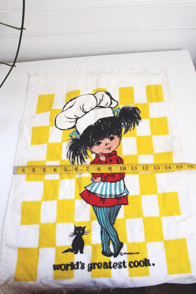 Vintage 70s World's Greatest Cook Fran Mar Moppet Kitchen Towel Dish Hand Retro