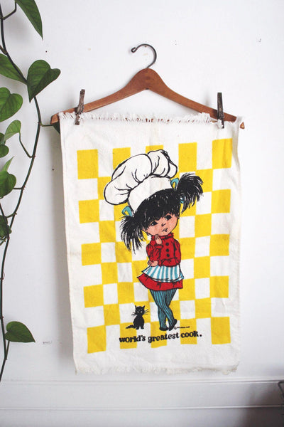 Vintage 70s World's Greatest Cook Fran Mar Moppet Kitchen Towel Dish Hand Retro