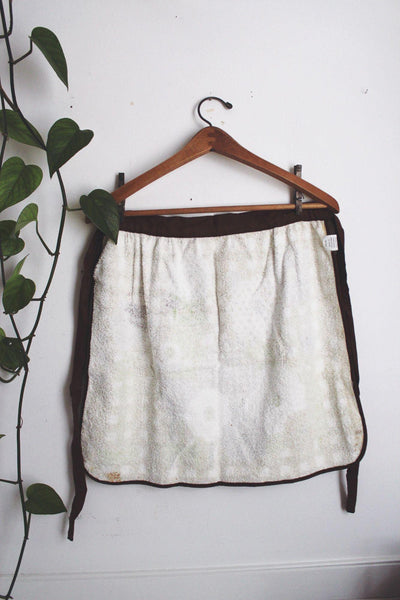 Vintage 1970s Brown Floral Checkered Kitchen Apron With Waist Ties
