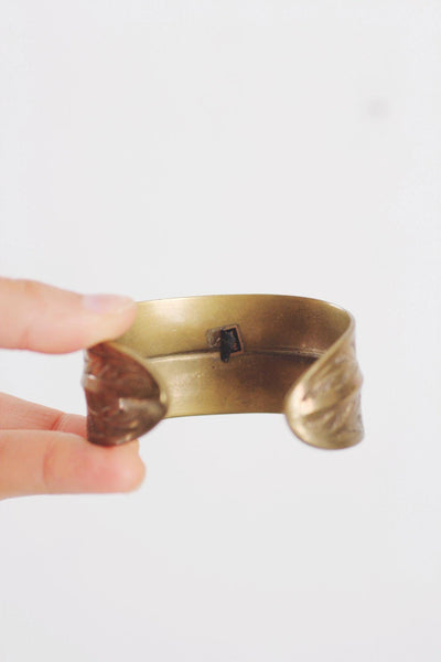 Vintage Etched Brass Cuff Bracelet India Boho Stackable Floral Leaf Engraved