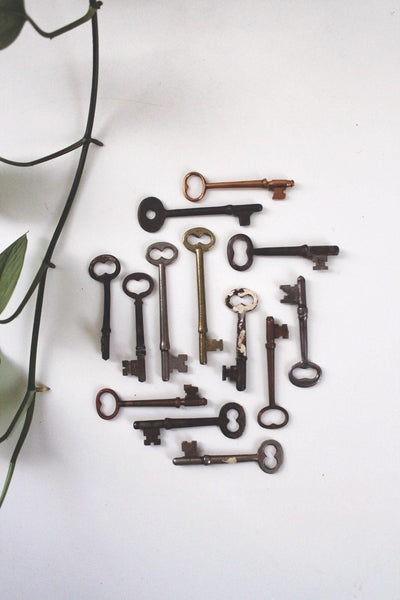 Vintage Antique Skeleton Keys Collection Set Lot Copper Brass Iron Steel Craft Decor