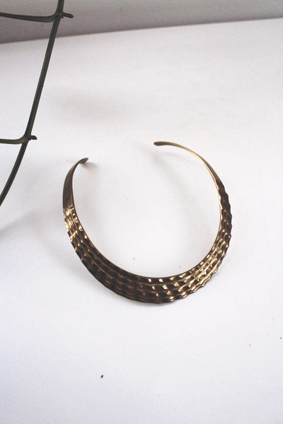 Vintage Solid Brass Textured Collar Torque Choker Necklace Statement Jewelry Boho