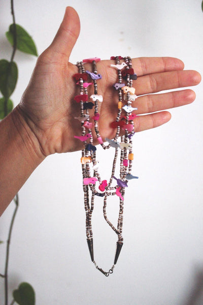 Vintage Southwestern Multi-Strand Bird Fetish Necklace Mother of Pearl Heishi Beads