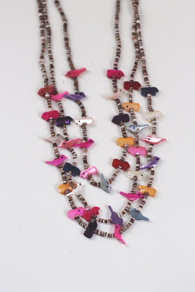 Vintage Southwestern Multi-Strand Bird Fetish Necklace Mother of Pearl Heishi Beads