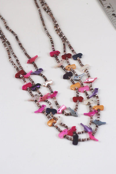 Vintage Southwestern Multi-Strand Bird Fetish Necklace Mother of Pearl Heishi Beads
