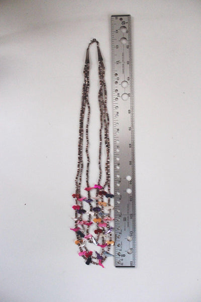 Vintage Southwestern Multi-Strand Bird Fetish Necklace Mother of Pearl Heishi Beads