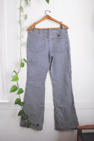 Vintage 70s Wrangler Blue White Striped Stripe Bush Pants Flared Bell Bottom High-Waisted