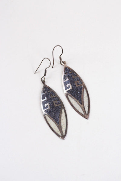 Vintage Sterling Silver Enamel Mexico Drop Dangle Earrings Geometric Southwestern