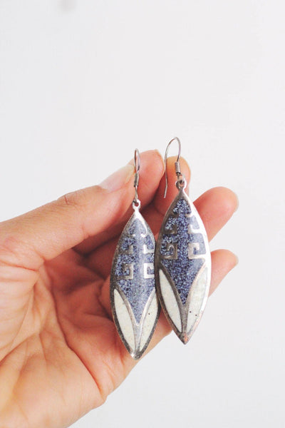 Vintage Sterling Silver Enamel Mexico Drop Dangle Earrings Geometric Southwestern