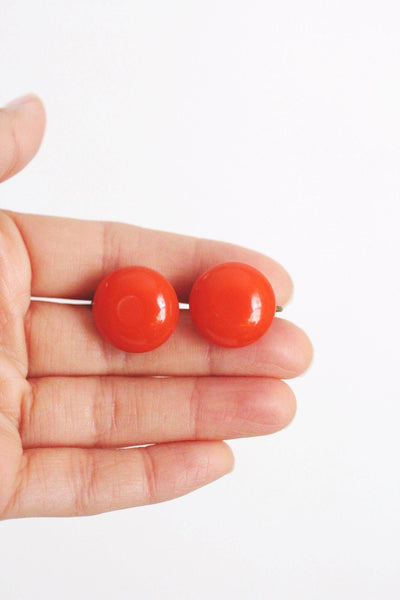 Vintage Cherry Red Button Earrings Screw Back Closure Retro Bold 30s 40s 50s Clip On