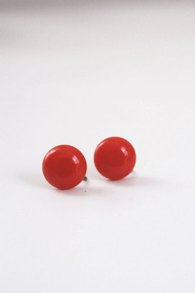 Vintage Cherry Red Button Earrings Screw Back Closure Retro Bold 30s 40s 50s Clip On