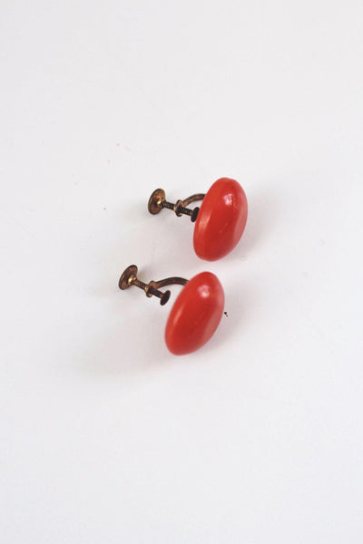 Vintage Cherry Red Button Earrings Screw Back Closure Retro Bold 30s 40s 50s Clip On
