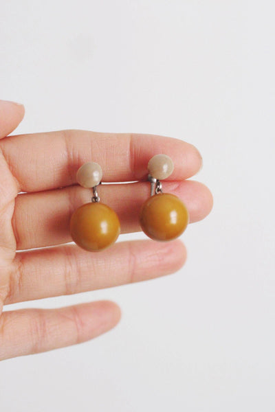 Vintage Butterscotch Bakelite Screw Back Drop Earrings Egg Yolk Retro 30s 40s Jewelry