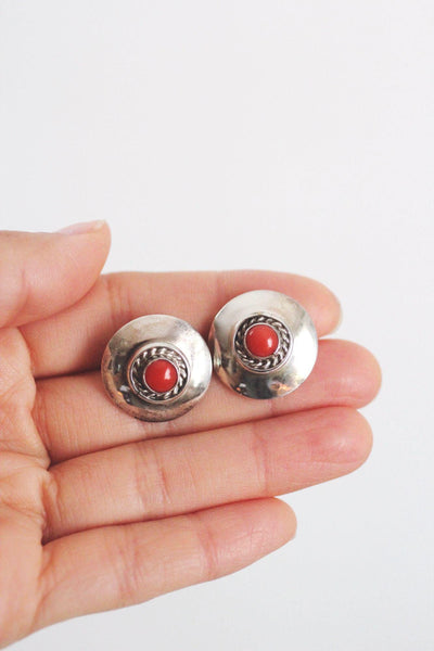 Vintage Southwestern Studs Sterling Silver Concho Coral Native American 925