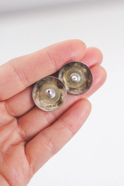 Vintage Southwestern Studs Sterling Silver Concho Coral Native American 925