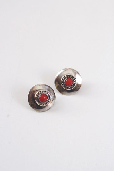 Vintage Southwestern Studs Sterling Silver Concho Coral Native American 925