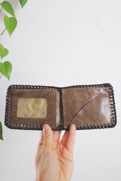 Vintage Bifold Brown Leather Wallet Whipstitch Border Handcrafted Worn Western