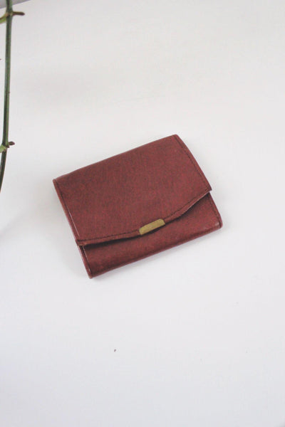 Vintage Compact Leather Tri-Fold Wallet Brass Retro Reddish Brown Patina Worn