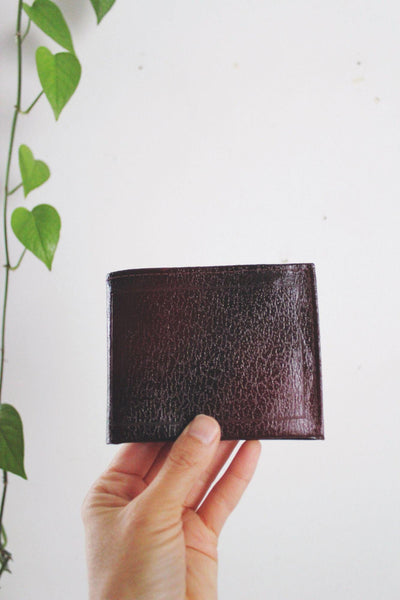 Vintage Burgundy Split Cowhide Leather Wallet Zippered Pocket Card Holder Mens