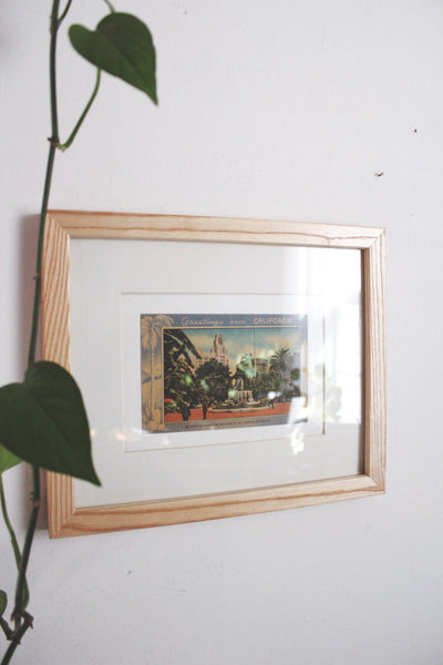 Vintage Framed Linen Postcard Pershing Square LA California Wall Art Decor Ephemera