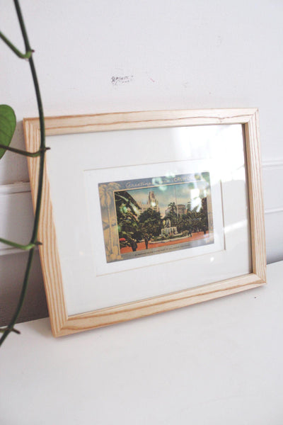 Vintage Framed Linen Postcard Pershing Square LA California Wall Art Decor Ephemera