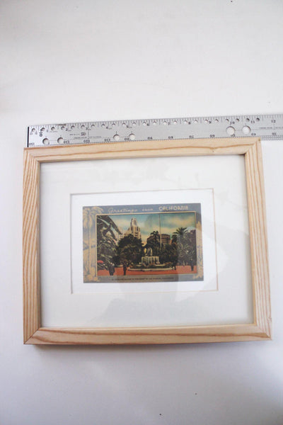 Vintage Framed Linen Postcard Pershing Square LA California Wall Art Decor Ephemera