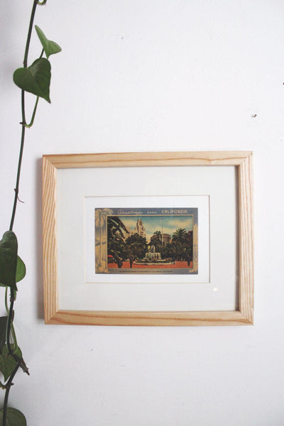 Vintage Framed Linen Postcard Pershing Square LA California Wall Art Decor Ephemera