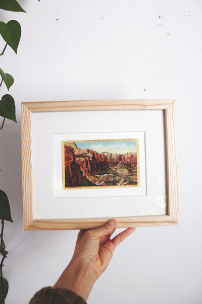 Framed Vintage Linen Postcard Zion National Park Utah Wall Art Decor Ephemera
