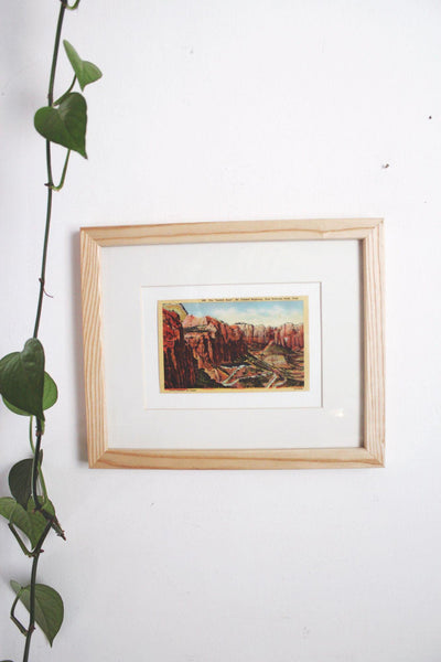 Framed Vintage Linen Postcard Zion National Park Utah Wall Art Decor Ephemera