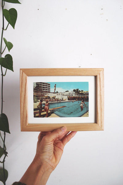 Vintage Framed Postcard Sea Gull Hotel Miami Florida Mid Century Wall Art Decor