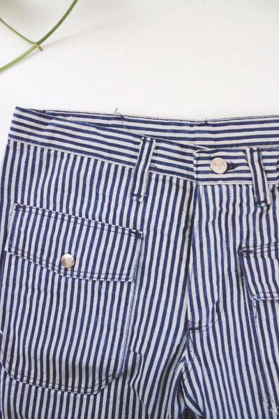Vintage 70s Wrangler Blue White Striped Stripe Bush Pants Flared Bell Bottom High-Waisted