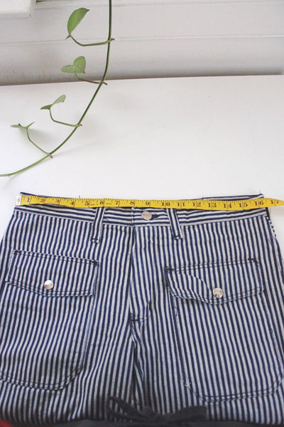 Vintage 70s Wrangler Blue White Striped Stripe Bush Pants Flared Bell Bottom High-Waisted