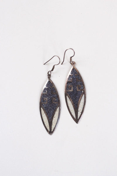 Vintage Sterling Silver Enamel Mexico Drop Dangle Earrings Geometric Southwestern
