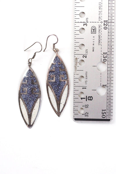 Vintage Sterling Silver Enamel Mexico Drop Dangle Earrings Geometric Southwestern