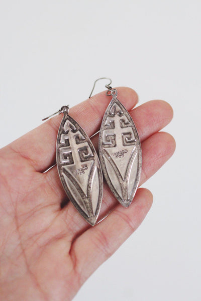 Vintage Sterling Silver Enamel Mexico Drop Dangle Earrings Geometric Southwestern