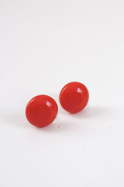 Vintage Cherry Red Button Earrings Screw Back Closure Retro Bold 30s 40s 50s Clip On