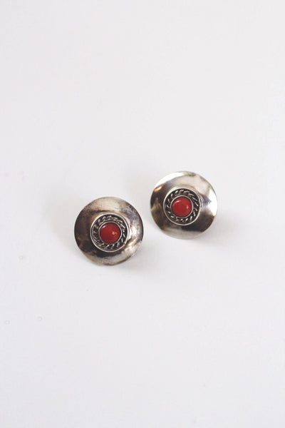 Vintage Southwestern Studs Sterling Silver Concho Coral Native American 925