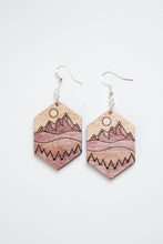 Load image into Gallery viewer, Hexagon Mountain Scene Wood Earrings