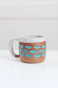 Turquoise Carved Speckled Ceramic Mug