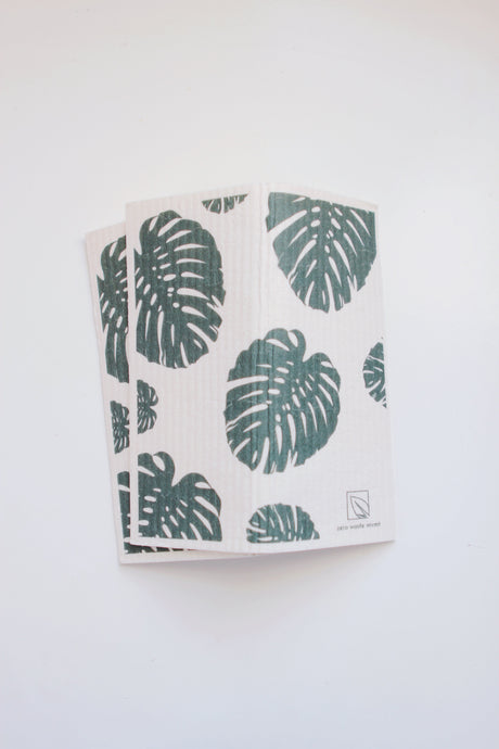 Eco Dishcloth 2 Pack - Swedish Dish Sponge - Monstera Print