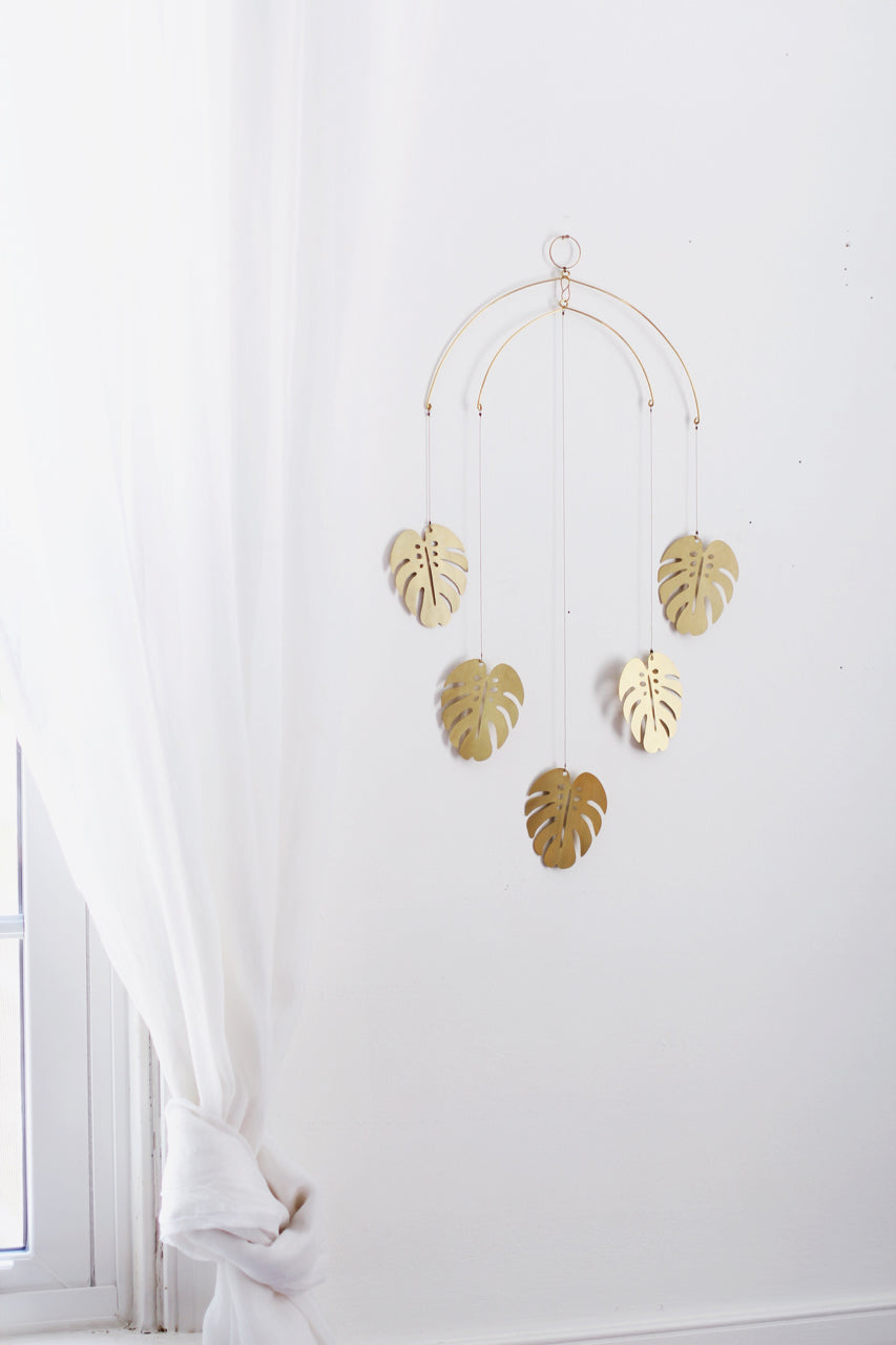 Large Monstera Leaf Brass Mobile