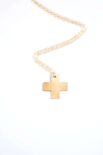 Minimalist Swiss Cross Necklace | Brass Necklace | 14k Gold Filled Necklace | Sterling Silver | Minimalist Necklace | Minimal Jewelry