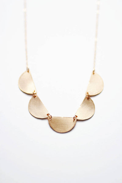 Scalloped Half Moon Necklace | Semicircle Necklace | Half Circle Necklace | Scalloped Necklace | Brass Necklace | Geometric Necklace | Gold
